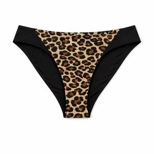 Leopard Print & Black Bikini Bottom - Women's Swim